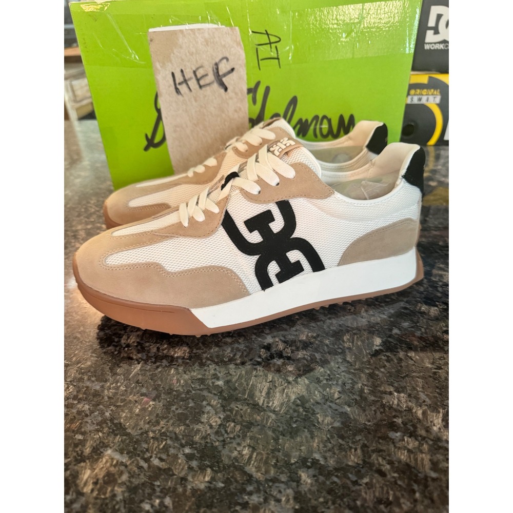 Sam Edelman Langley Sneakers White Tan Black Suede Mesh Lug Sole US 12